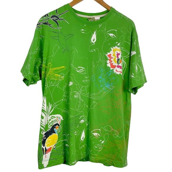 Artful Dodger green t shirt tropical design woman’s faces animals - Picture 1 of 10